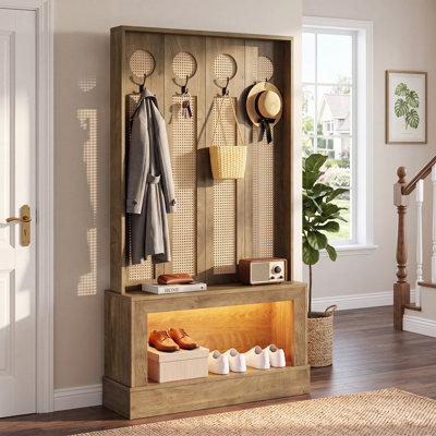 69.69'' Tall Hall Tree with LED Lights, Shoe Storage and Hooks