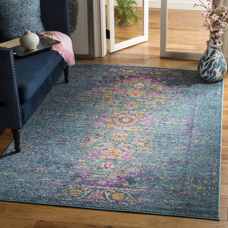 Felty Floral Blue Area Rug
