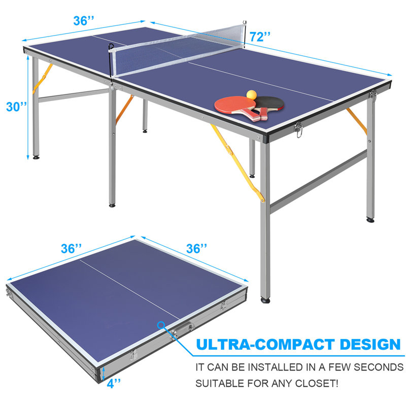 Mid-Size Table Tennis Table Foldable & Portable Ping Pong Table Set for Indoor & Outdoor Games with Net