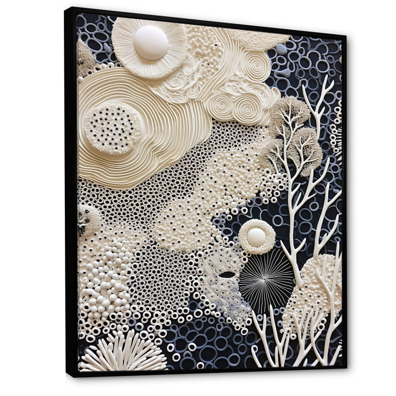 Abstrait corail noir et blanc abstrait IV sur toile, Cadre flottant noir, H 32 po x l 16 po