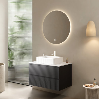 Armoire murale en contreplaqué gris de 30 po pour salle de bain grise. Imperméable et teint. Contreplaqué robuste de 18 mm d'épaisseur. 2 tiroirs de rangement spacieux. Rails de tiroir pleine extension sous le comptoir. Flair scandinave moderne. Bricolage