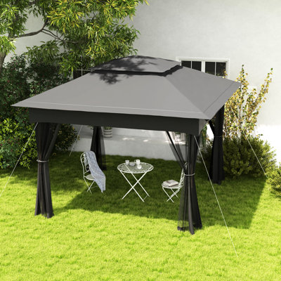 11' X Pop Up Canopy Gazebo, Outdoor Patio Shelter With Detachable Zipper Netting. Instant Tent For Backyard, Garden. Dark Grey. 114 Sq Ft Shade, Carry Bag Supplied Pop-Up Canopy, Gazebo Removable