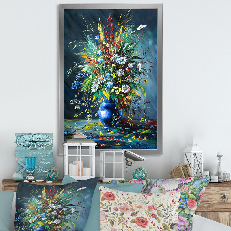 Bouquet rétro de fleurs IV - œuvre d'art traditionnelle sur toile, H 12 po x l 8 po x P 1 po