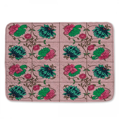 Pink Floral Tile Pattern Bath Mat