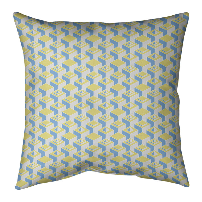 Housse de coussin Skyscrapers, 16 po x 1 po, Sarcelle chaud / jaune, Polyester sergé