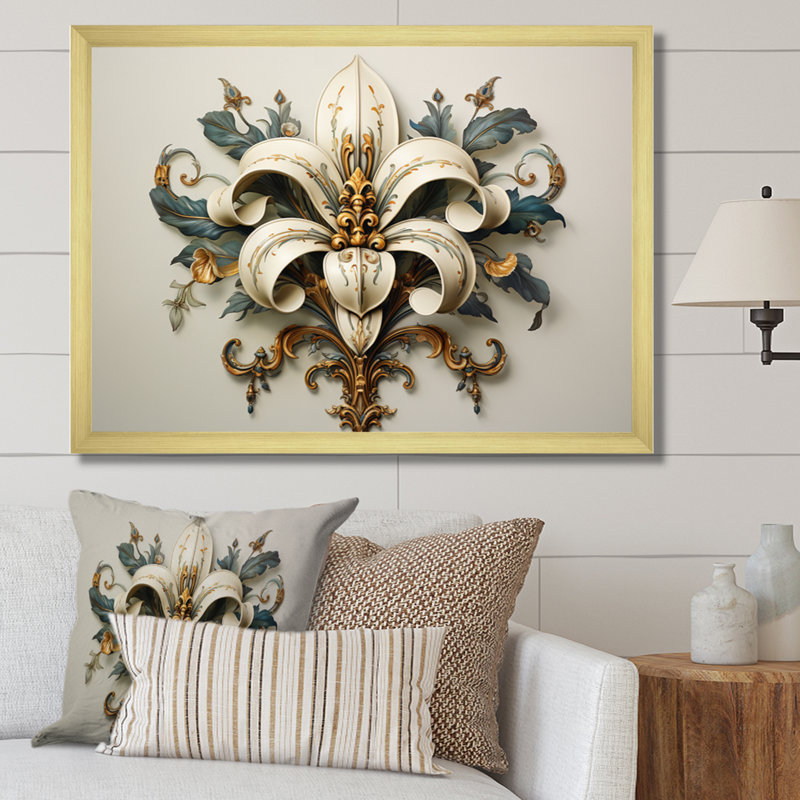 Fleur-De-Lis A Lilly Flower Ii - Symbols Wall Art, Cadre doré simple, H 12 po x l 20 po x P 1 po