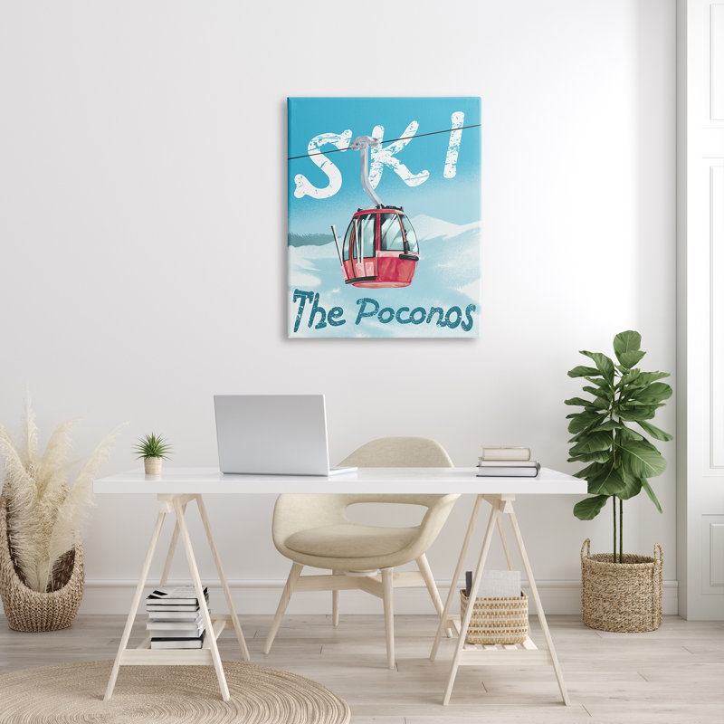 «The Poconos Red Ski Trolly Snowy Mountain Hill», art mural sur toile par Ziwei, H 40 po x l 30 po x P 1,5 po, Toile tendue