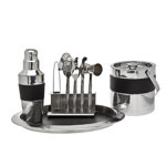 Hammered Leather Accent 9 Piece Bar Tool Set