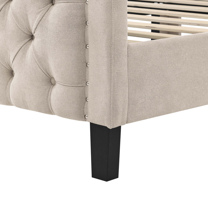 Elegance Tufted Wingback Bedframe, Khaki