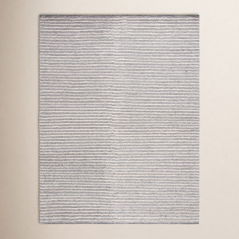Tapis rayé fabriqué à la main Cleodora en ivoire / gris, Rectangle de 11 pi x 15 pi