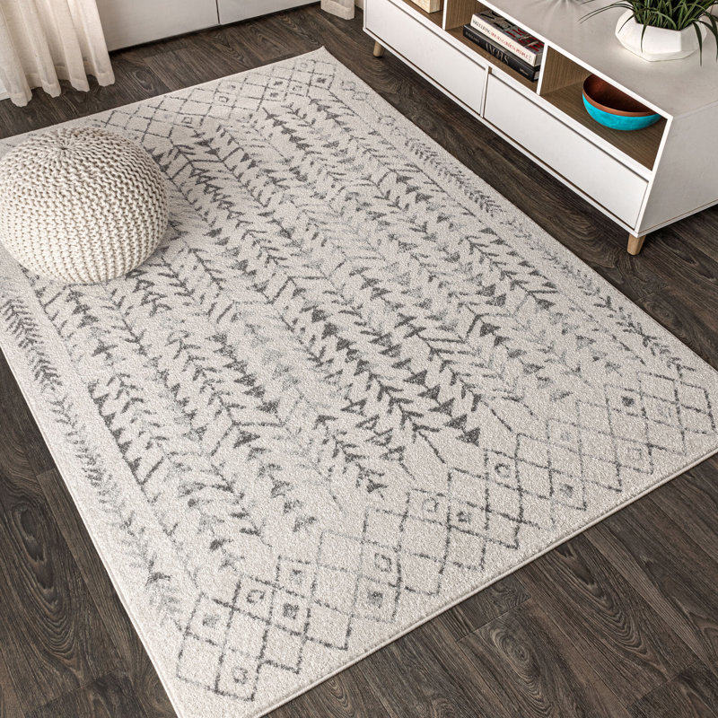 Boutte Moroccan Geometric Cream/Gray Rug, Rectangle 7'9" x 10'