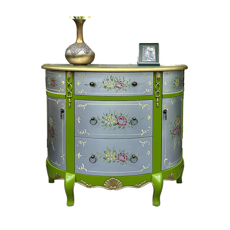 Hand-Painted Half-Moon Entryway Accent Cabinet