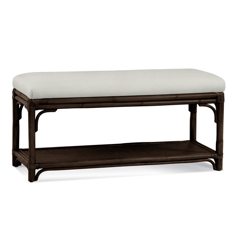 Summer Retreat Wicker Shelf Storage Bench, Antique Frost White, Gray Sugar Performance; 0863-84