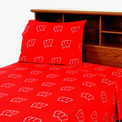 Wisconsin Badgers Comfort Collection 4-Piece Sheet Set - Team Color Bedding Bundle with Flat Sheet, Fitted Sheet, and Pillowcases - Comfy Sleep Essentials