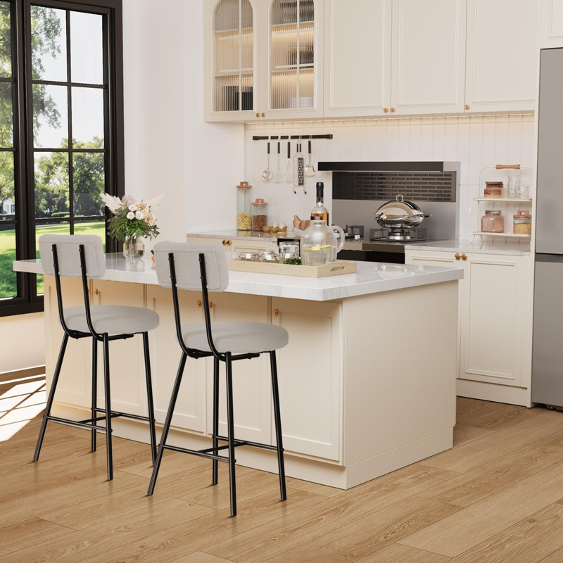 Height Bar Stools Set, Upholstered Counter Height Bar Chair with Round Seat, Modern Barstools with Back and Metal Footrest for Kitchen, Bistro, Pub, Dining Room Island