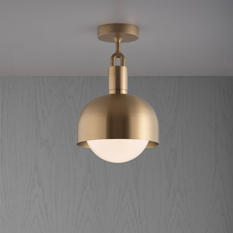 1 - Light Semi Flush Mount, 5.9" H x 9.84" W x 9.84" D, Brass/Opal