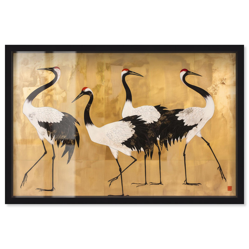 Birds of Gold Shadowbox Print Vintage Art par Art Remedy, H 17 po x l 25 po, Noir
