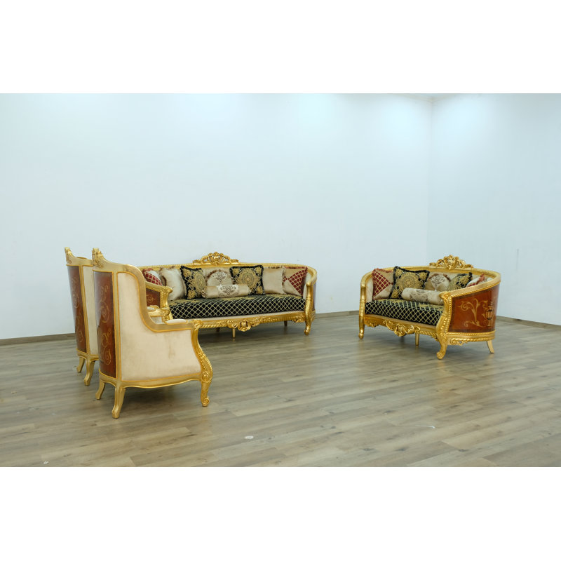 Luxor 3 - Piece Tufted Living Room Set, Black/Gold
