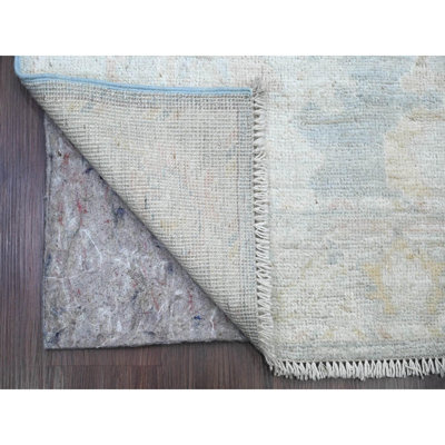 3'x15'6" Blue Angora Oushak Leaf Design Hand Knotted Pure Wool Runner Rug 04BBAB040F6E4544B05F3535CCC450B3