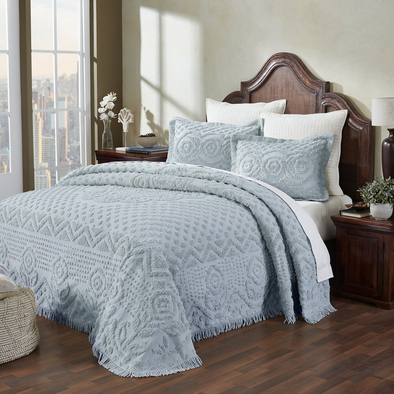 Couvre-lit / couvre-lit 100% coton lavable à la machine Heirloom Collection, Bleu, Ensemble de courtepointe grand