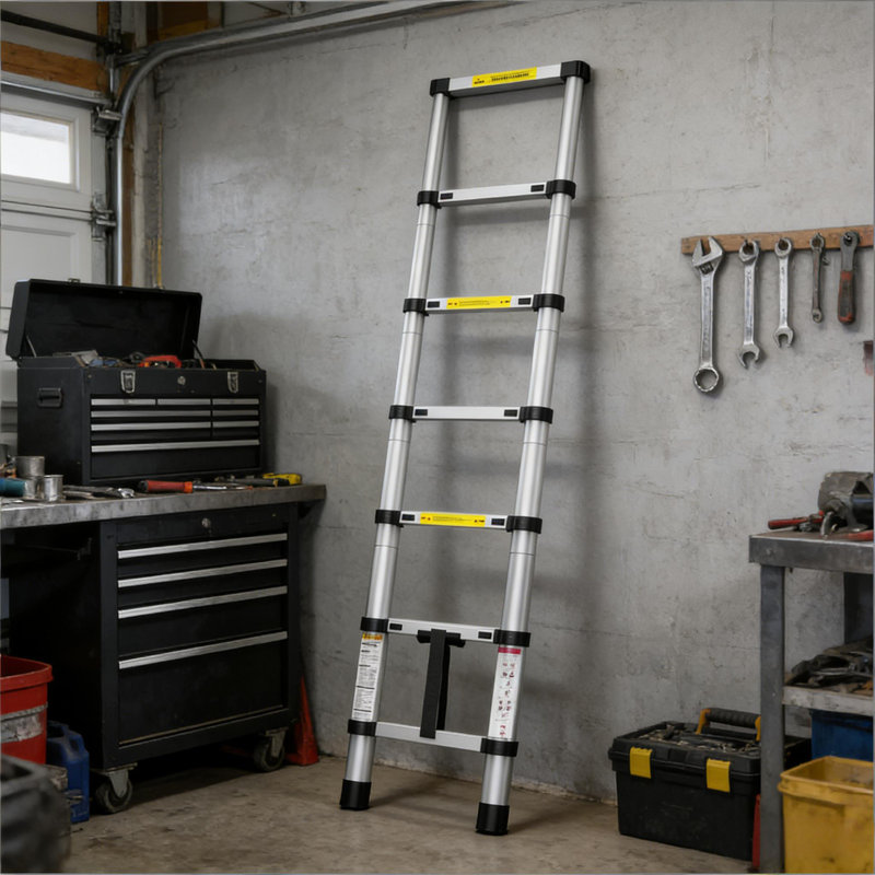 Échelle télescopique en aluminium 6,6 pi avec pieds antidérapants pour la maison, le véhicule récréatif, le loft, l'intérieur et l'extérieur