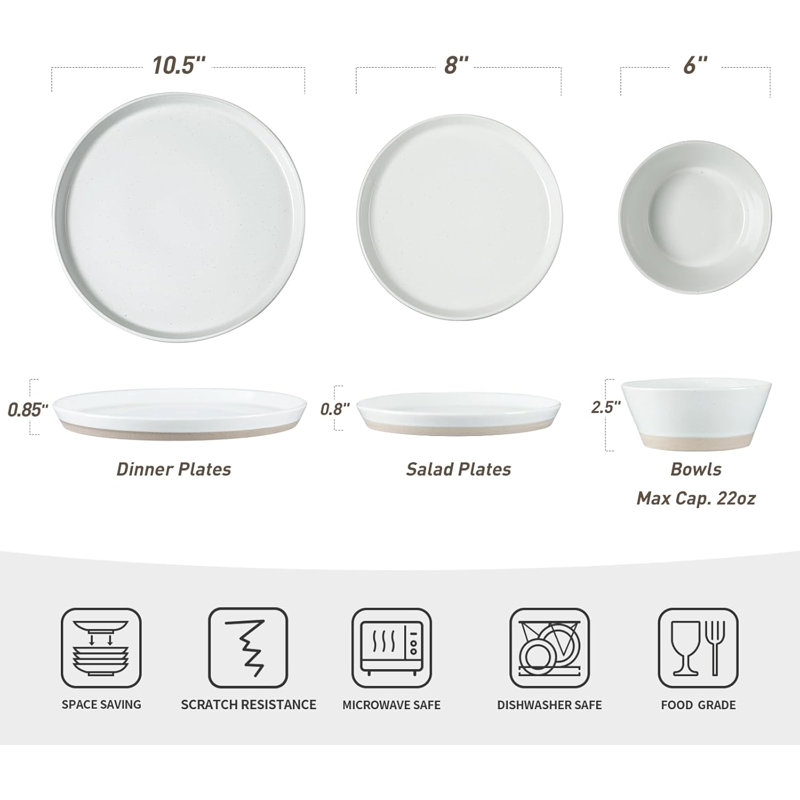 White Speckled Stoneware 24-Piece Dinnerware Set for 8