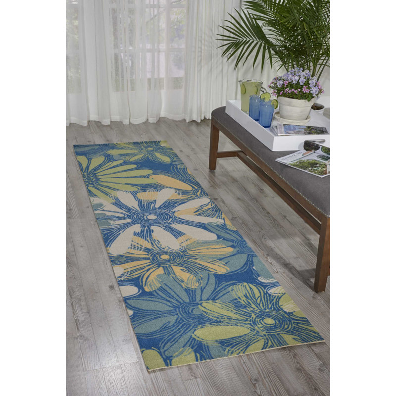 Tapis bleu moderne Dian, Tapis de couloir 2 pi 3 po x 8 pi