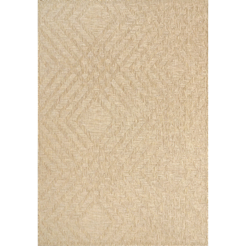Tapis intérieur / extérieur beige en polypropylène à motif géométrique Betiel, Rectangle 6 pi 7 po x 9 pi 6 po