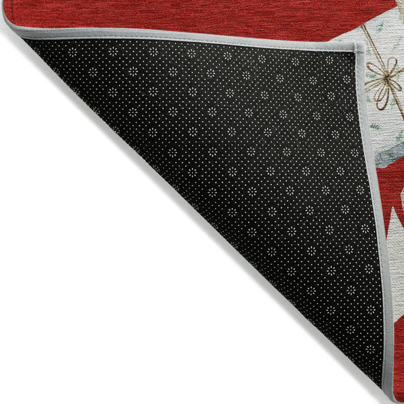 Festive Red Synthetic Washable Christmas Gift Rug 3' x 5'