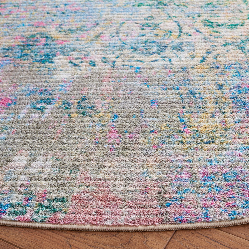 Iraiz Sequoia Performance Machine Washable Abstract Rug, Round 6'7"