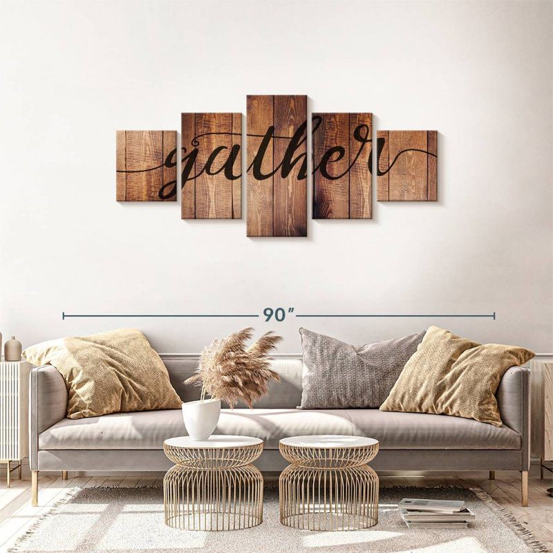 Gather Typographie II - Ensemble de 5 toiles tendues, H 68 po x l 30 po x P 1,25 po