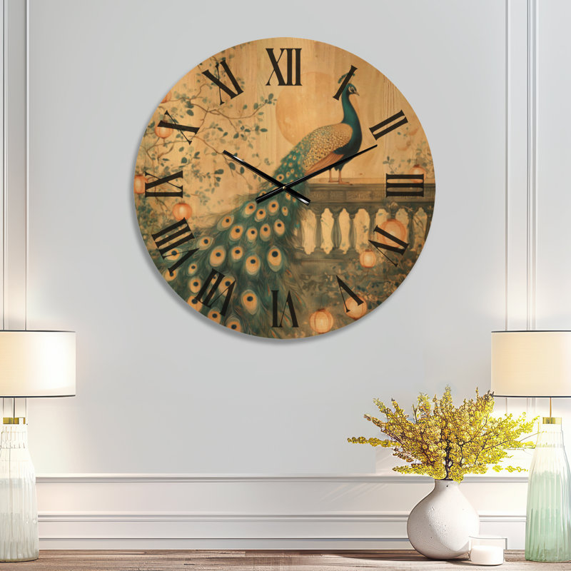 Balcon au clair de lune avec lanterne - Horloge murale asiatique, imprimée sur bois, Médium