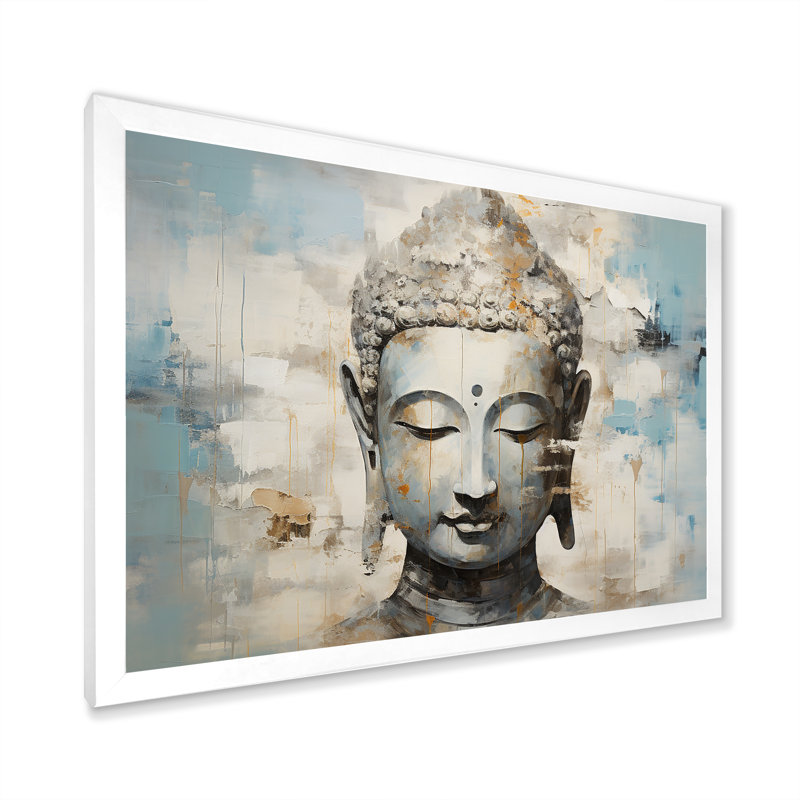 Simple Bouddhism Statue III - Bouddhisme, art mural, H 16 po x l 32 po x P 1 po, Cadre blanc