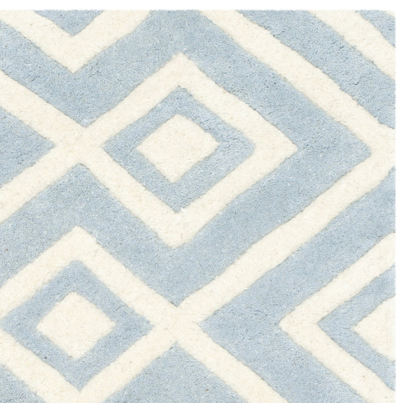 Blue and Ivory Geometric Hand-Tufted Wool Rug, 8' x 10'