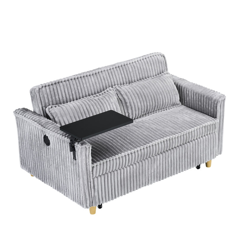 Velours côtelé gris luxueux avec plateau de table amovible et source d'alimentation avec comptoir et fente extraordinaires