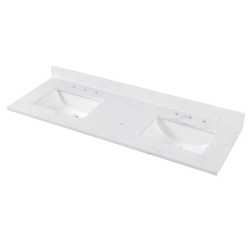 Plateau de meuble-lavabo double 61 po en pierre reconstituée avec lavabo CALA