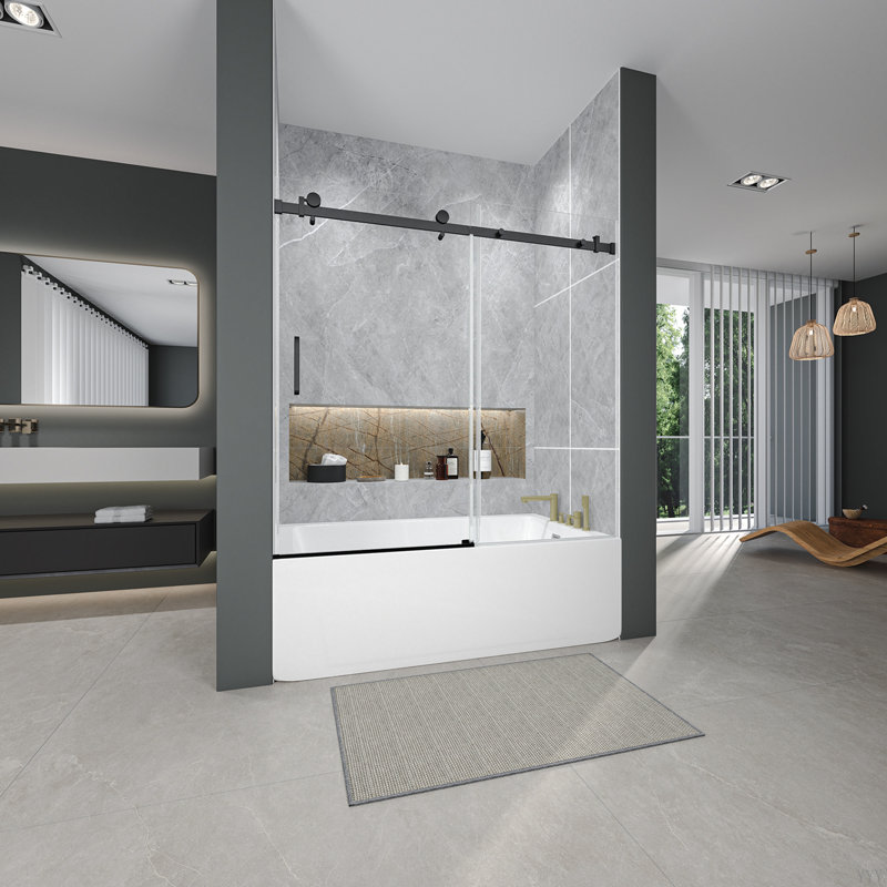 Porte de douche coulissante simple sans cadre l 56 à 60 po x H 60 po, verre trempé de 1/4 po (6 mm) de hauteur, salle de bain, hôtel / appartement