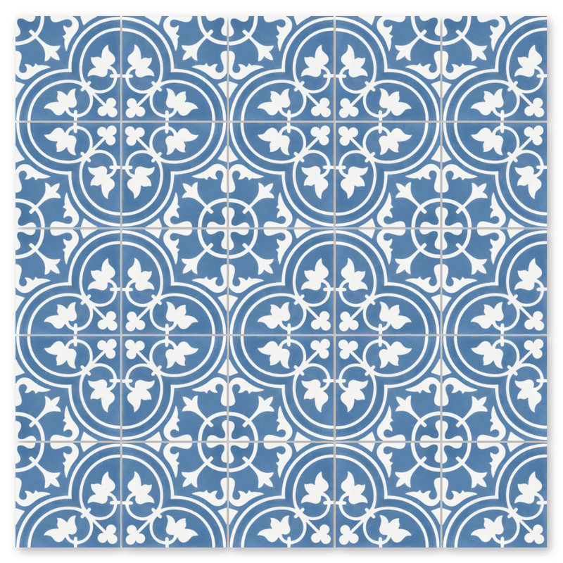 Tulips 8" x 8" Cement Patterned Wall & Floor Tile, Royal