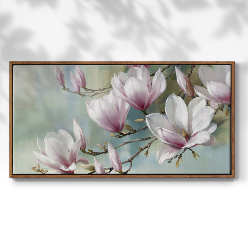 Magnolia Morning - Toile tendue avec châssis tendue, prête à accrocher, H 17 po x l 33 po, Noyer