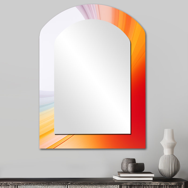 Orange Spectral Slice II - grand miroir mural de formes irrégulières, miroir unique asymétrique moderne, impression sur métal