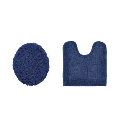 Ensemble de housse pour tapis et housse de toilette réversible touffetée à 100% coton 2370 g / m² Moriceau - ultra doux, lavable à la machine, certifié OEKO-TEX, idéal pour les toilettes standard, bleu marine