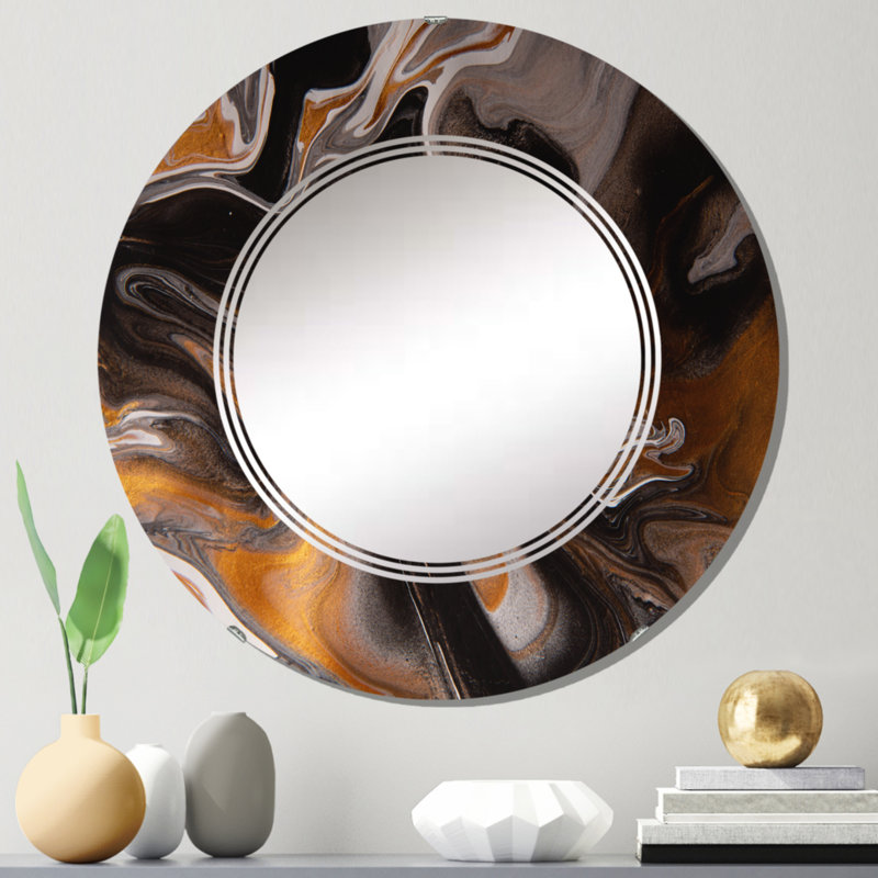 Miroir mural orange et noir Marble Waves II, 24 po x 24 po