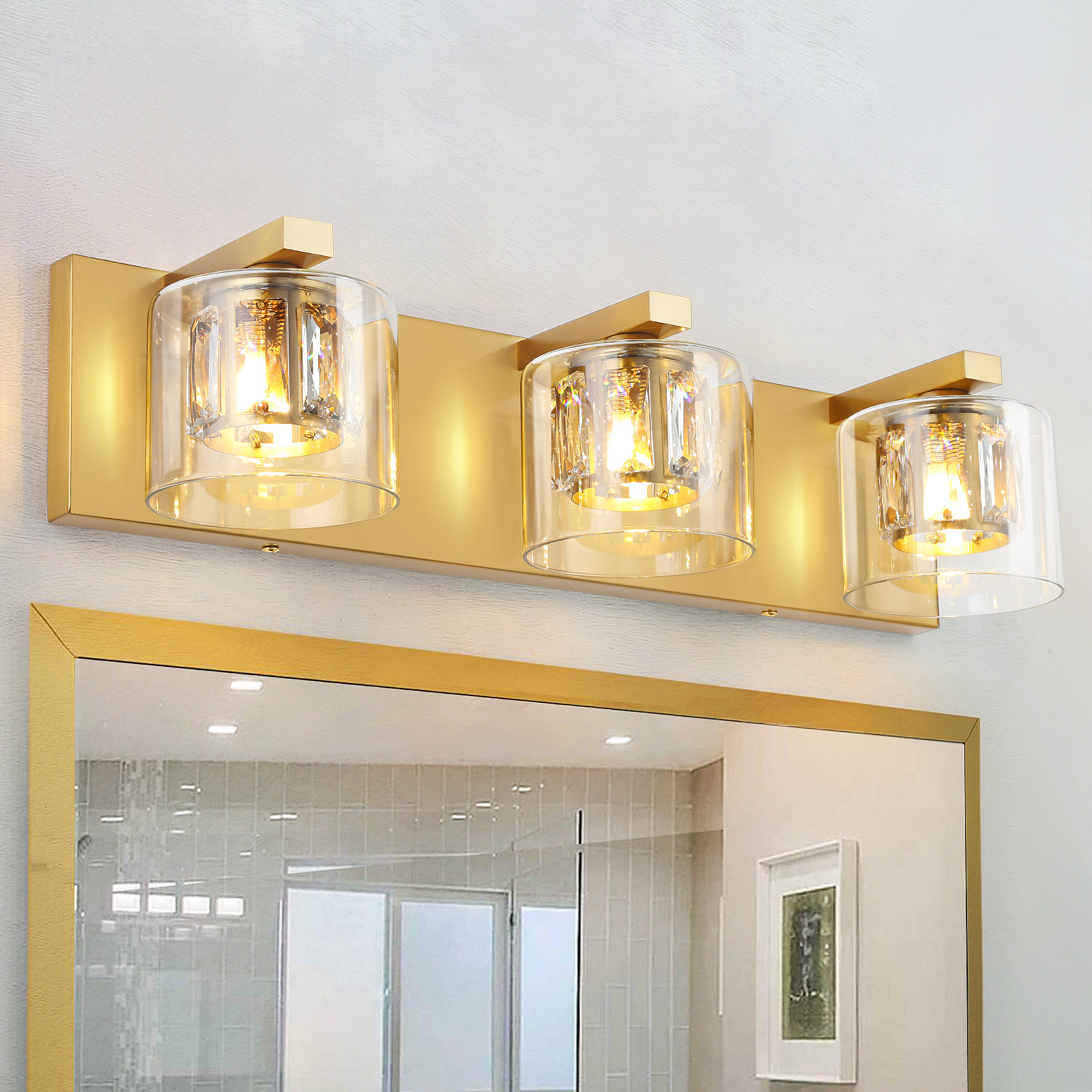 Everly Quinn Delvon 3-Light Vanity Wall Sconce with Clear Glass and ...