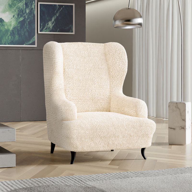 Housse extensible pour fauteuil à oreilles - Facile à nettoyer et durable - Collection Comfort, Crème