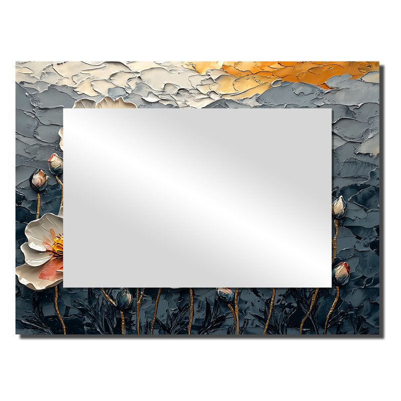 Danse des coquelicots sur pierre I - décoration murale miroir floral - imprimé sur métal, 24 po x 32 po