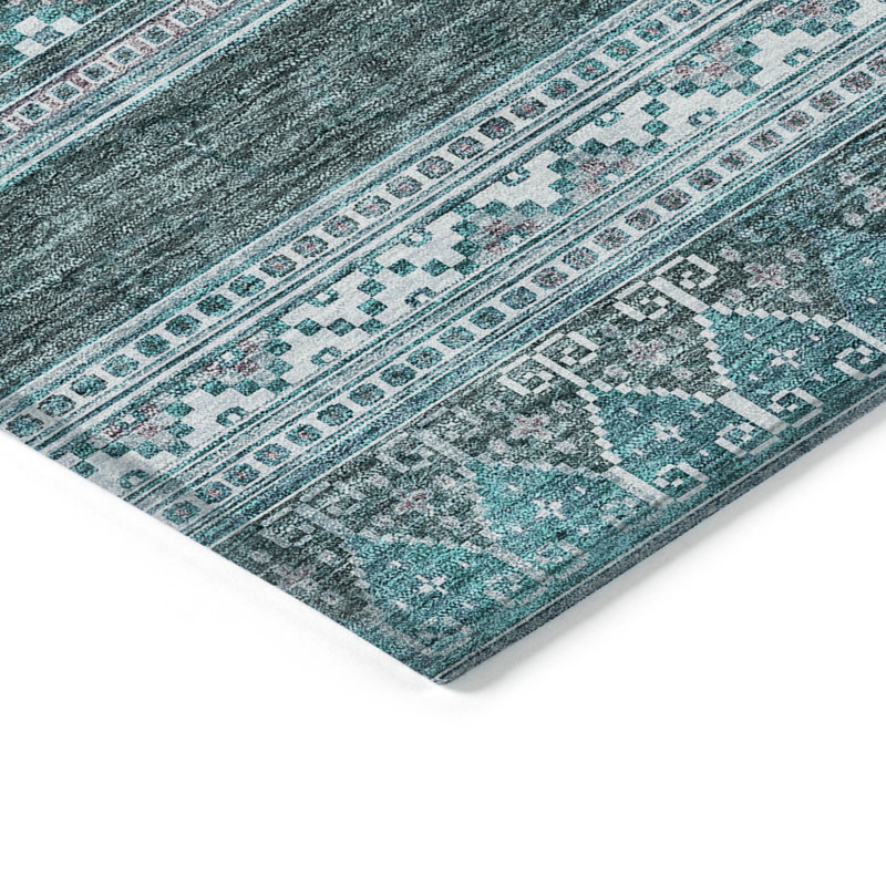 Tapis bleu sarcelle lavable 9 pi x 12 pi ivoire et ivoire Southwestern