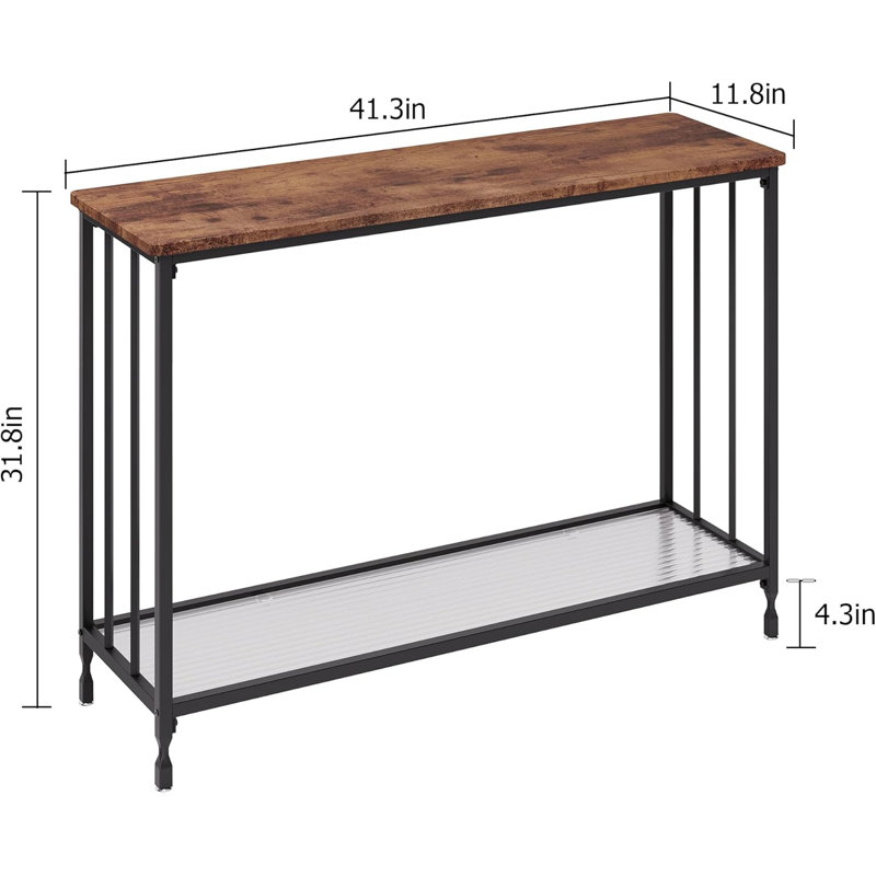 Console, table de canapé derrière, table de couloir industrielle avec tablette en verre et structure en métal