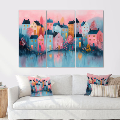 Scandinavian Nordic Style Homes In The City III - ensemble d'impression d'art mural scandinave