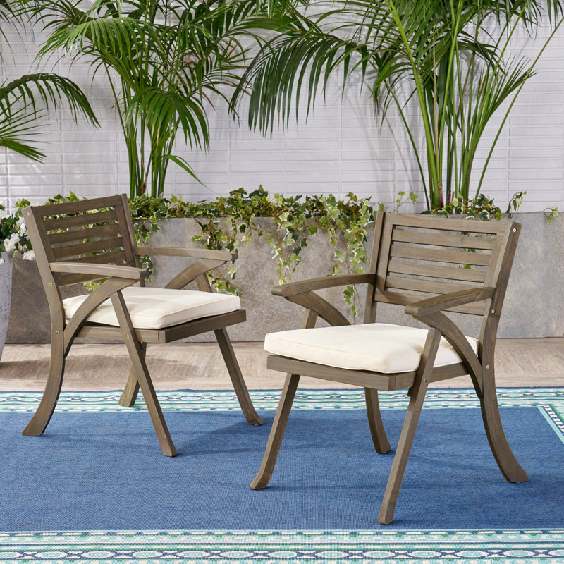 Outdoor Acacia Wood Dining Chair With Cushons, Brown