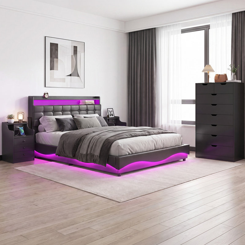 Ensemble de chambre à coucher rembourrée 3 pièces, Black